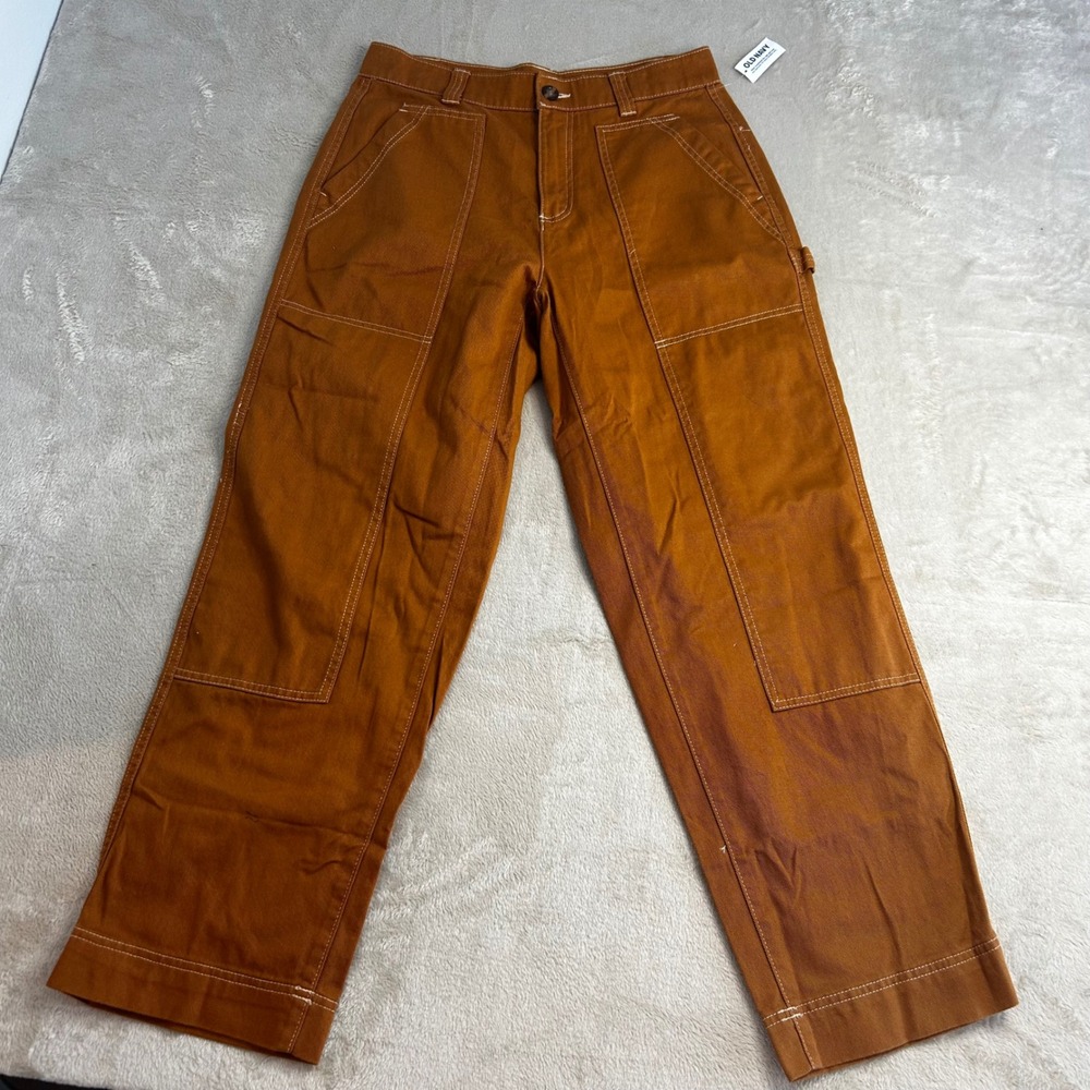 NWT Old Navy High Rise Straight Carpenter Pants 8 Brown Canvas Utility Workwear - Picture 2 of 8